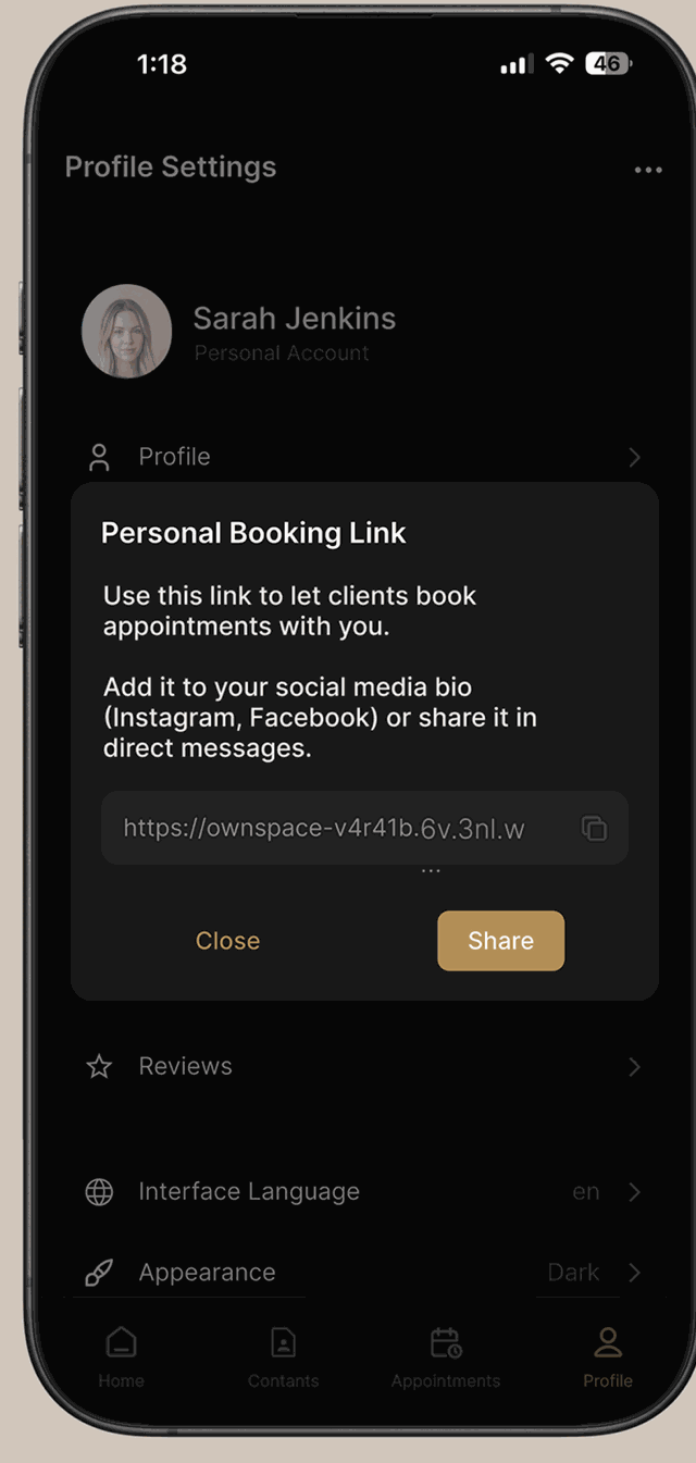 OwnPlace in-app chat between a specialist and a client