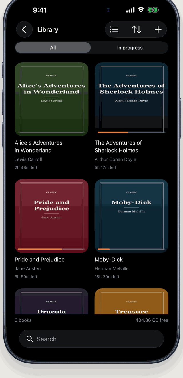 Talefall library with audio and text books together
